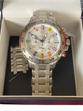 Nautica Stainless Steel Signal Flag Chronograph Men’s Bracelet Watch N20503G